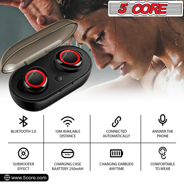 5 Core Wireless Ear Buds Mini Bluetooth Earbud Headphones Wire Less 32 Hours Playtime IPX8